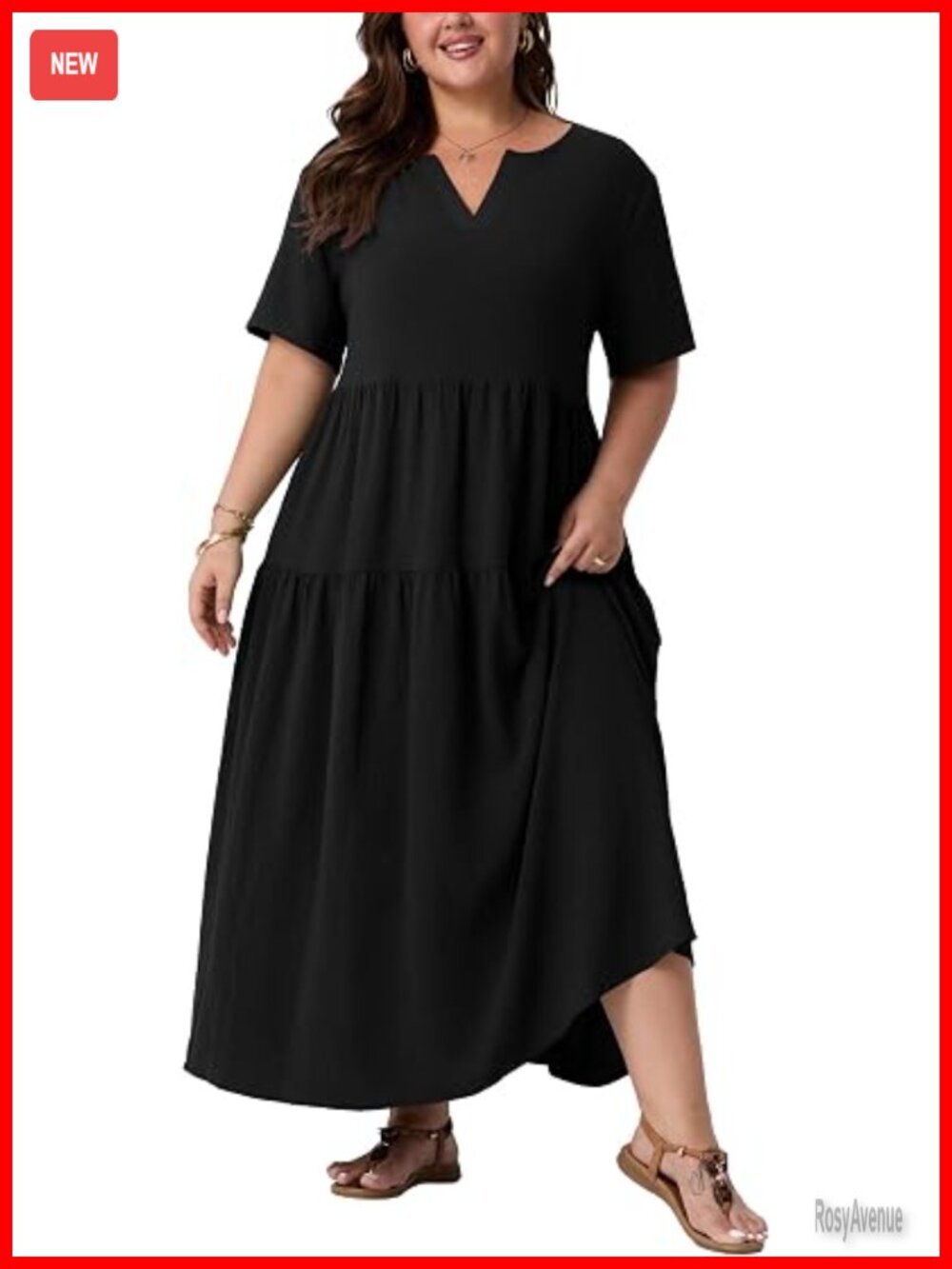 Plus Size Maxi Dress with Pockets V-Neck Flowy Boho Summer Beach Dress